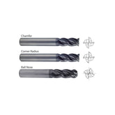 Chamfer GMF52 / GMF56 ,  Corner Radius GMF54 / GMF58, Ball Nose GMG55 Carbide, 4 Flute Multiple Length V7 PLUS A  END MILLS