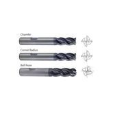 Chamfer GMF53 / GMF57 ,  Corner Radius GMF55 / GMF59, Ball Nose GMG56 Carbide, 4 Flute Multiple Length V7 PLUS A  END MILLS