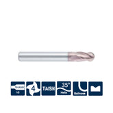 G-SH360-BH4  4 Flutes, Ballnose, with Long Shank Length - Big-tools Industrial Supply Tools for Metal Cutting