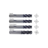 Square UGMF69, Chamfer UGMF77, Corner Radius UGMF71, Ball Nose UGMG54 Carbide, 4 Flute Multiple Length V7 PLUS A  END MILLS