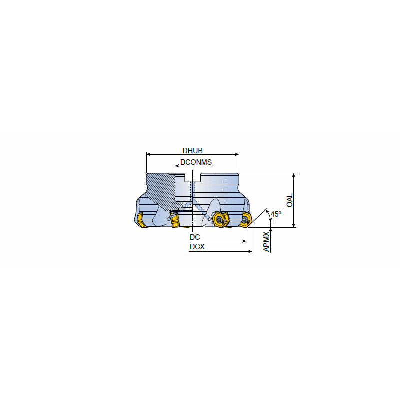 12D-TF45-R-06 45° Face mills with reinforced 12 cutting edges inserts of high positive angle for general milling in max. depth of cut ap 3.0 mm - Big-tools Industrial Supply Tools for Metal Cutting