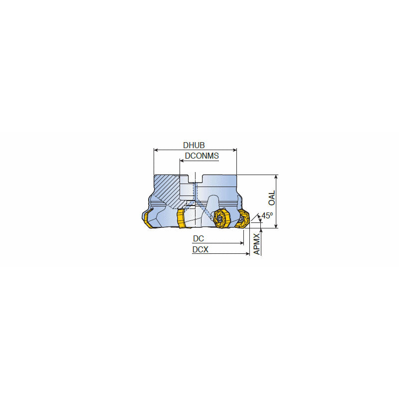 14D-F45XNH-R-06  45° Face mills with carbide shim and double-sided 14 cutting edges inserts of XN 06 for roughing and finishing of difficult-to-cut materials - Big-tools Industrial Supply Tools for Metal Cutting