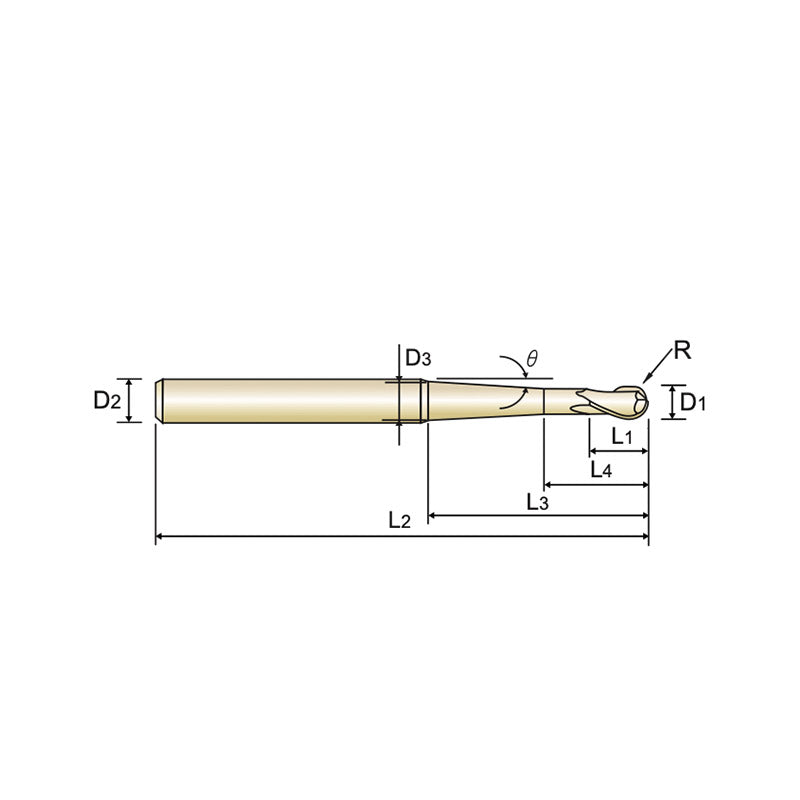 2 Flute Ball Nose with Taper Neck Carbide X-Power Pro End Mills GM963 Series Plain Shank