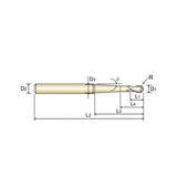 2 Flute Ball Nose with Taper Neck Carbide X-Power Pro End Mills GM963 Series Plain Shank