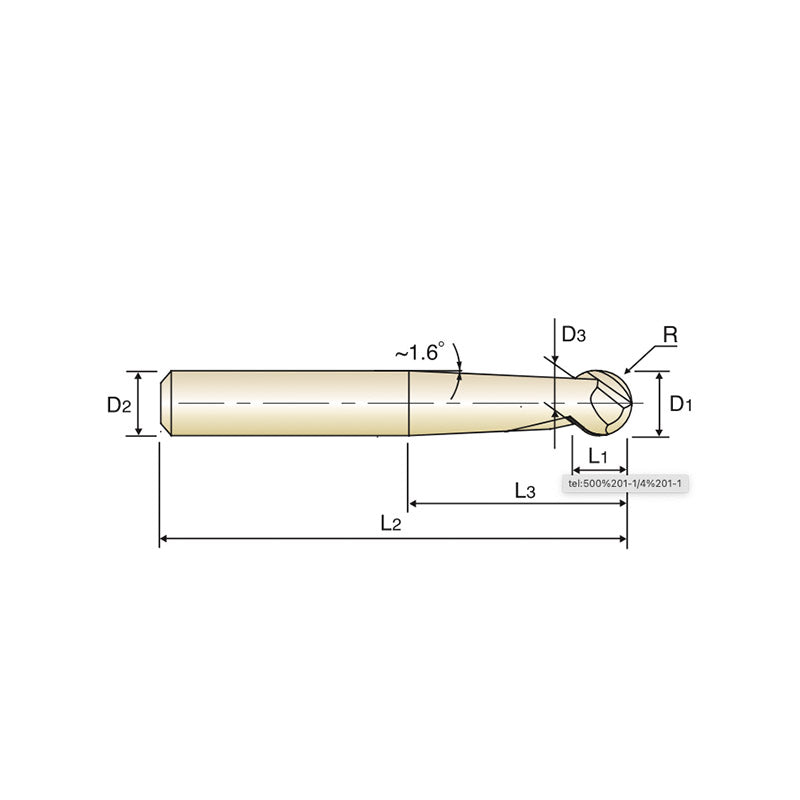 2 Flute Long Length Ball Nose (MMC - Sphere Type)Carbide X-Power Pro End Mills GM096 Series Plain Shank