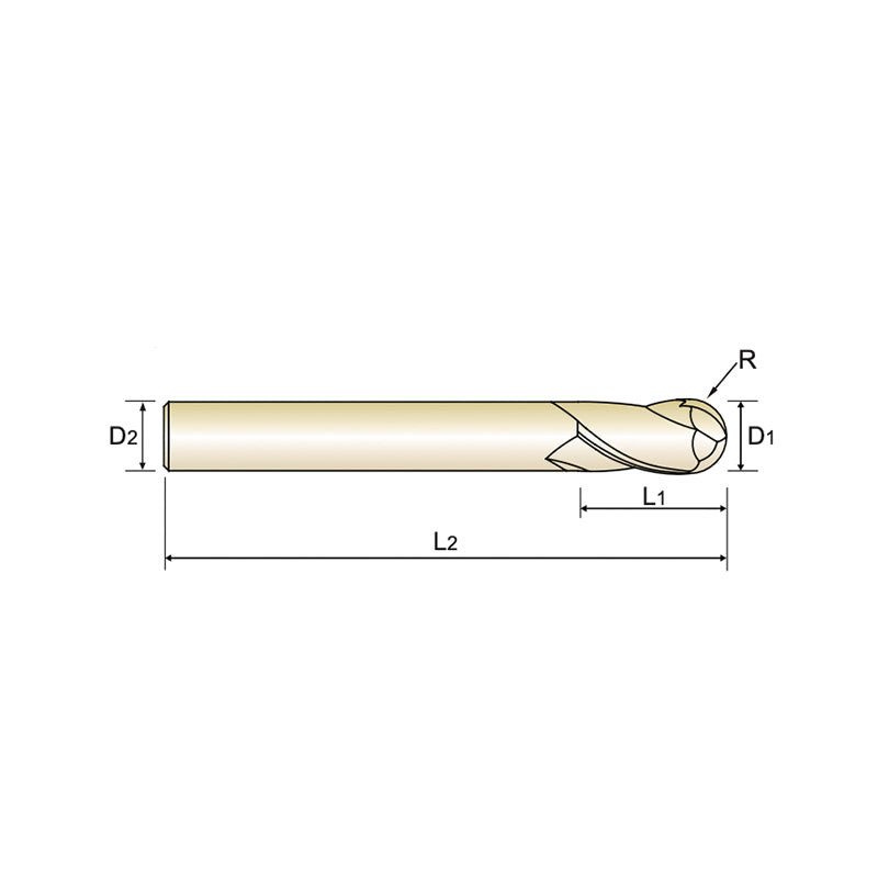 2 Flute Short Length Ball Nose Carbide X-Power Pro End Mills GM876 Series Plain Shank