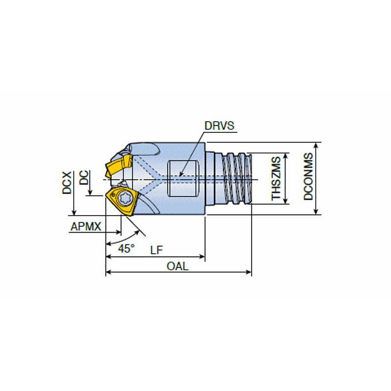 3P-TCF 45-S-04 Modular head for 45° chamfering with MAXIRUSH adaptation & 3 no. of 3PK(H)T 04 inserts - Big-tools Industrial Supply Tools for Metal Cutting