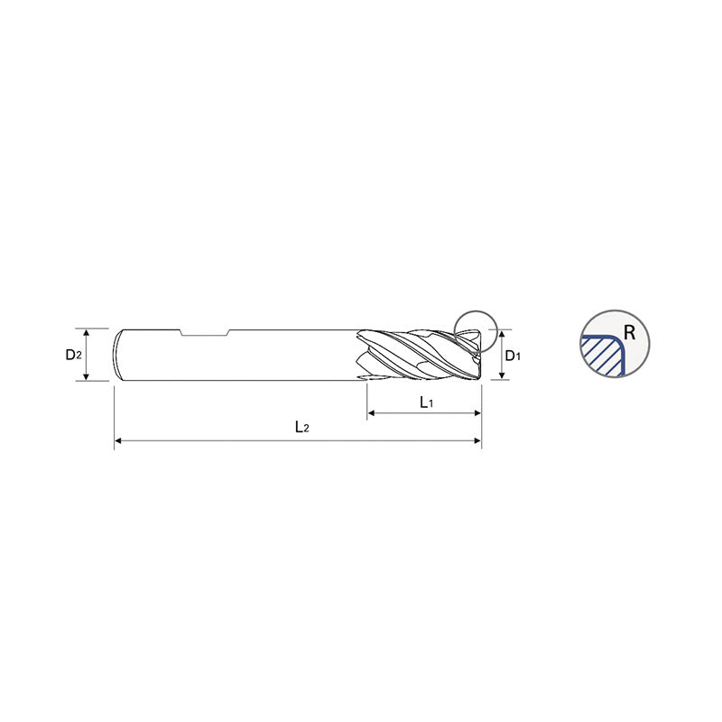 4 Flute Standard Length TitaNox-POWER End Mills Corner Radius .010/.030/.060/090/.125/.190 UGMG43 Series