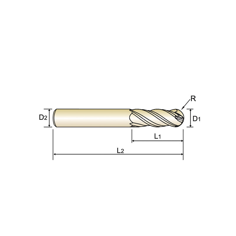4 Flute Long Length Ball Nose Carbide X-Power Pro End Mills GM210 Series Plain Shank
