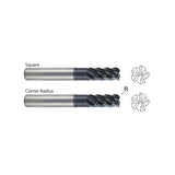 5 Flute Extended Length Carbide TitaNox-POWER End Mills Corner Radius UGMH07 Series .090/.125/.190/.250
