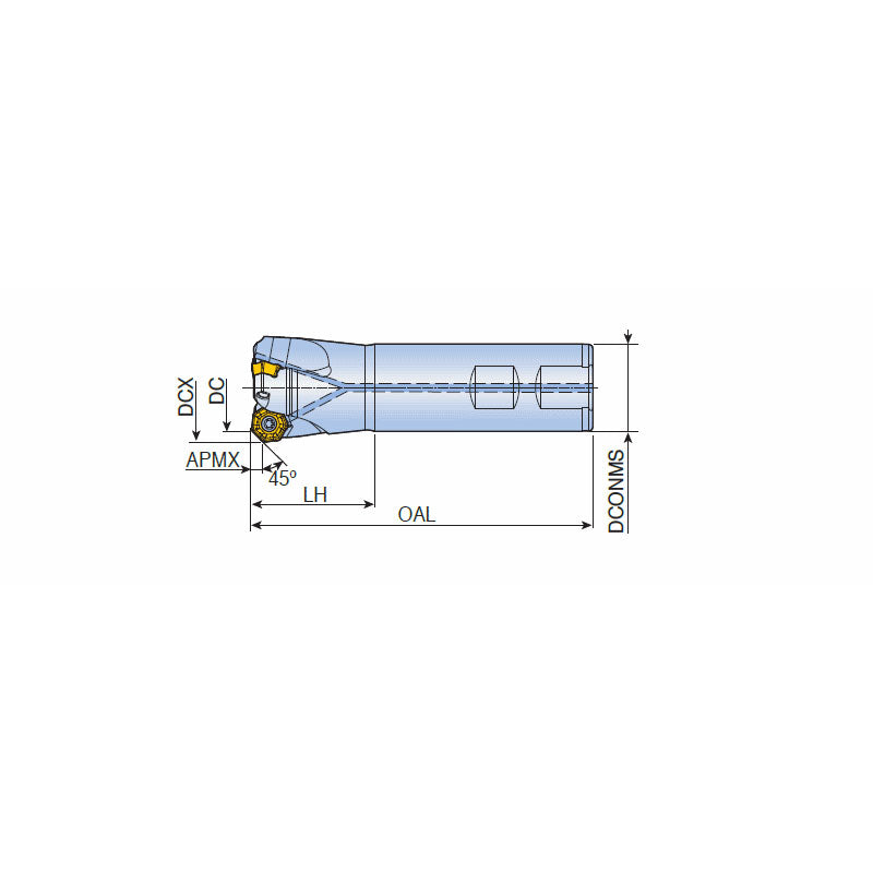 7S-E45-06 45° End mills with positive 7 cutting edged inserts & less cutting forces for small machines - Big-tools Industrial Supply Tools for Metal Cutting