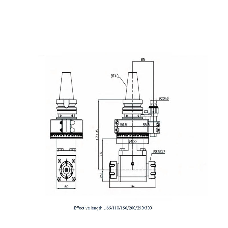 90-ER25x2 Double head Double outlet type 90° Angle Head