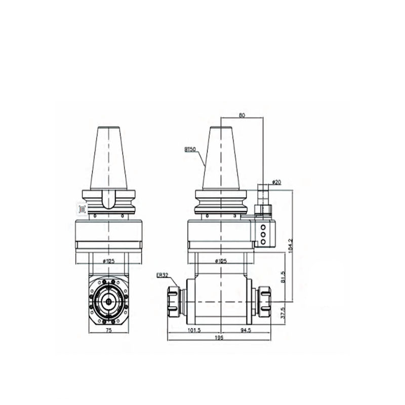 90-ER32x2 Super double head Double outlet type 90° Angle Head