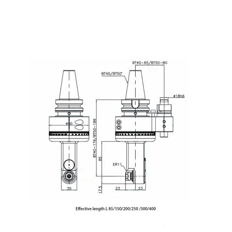 AGH 90-ER11M Small hole type 90° Angle head