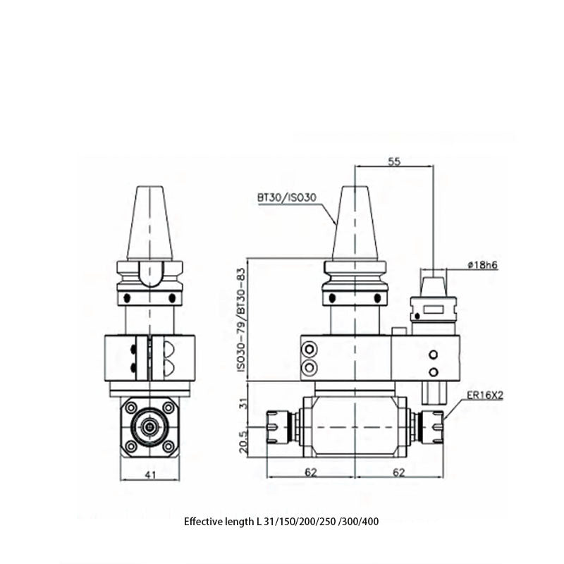 AGH 90-ER16C-2 Lightweight  Double head 90° Angle head