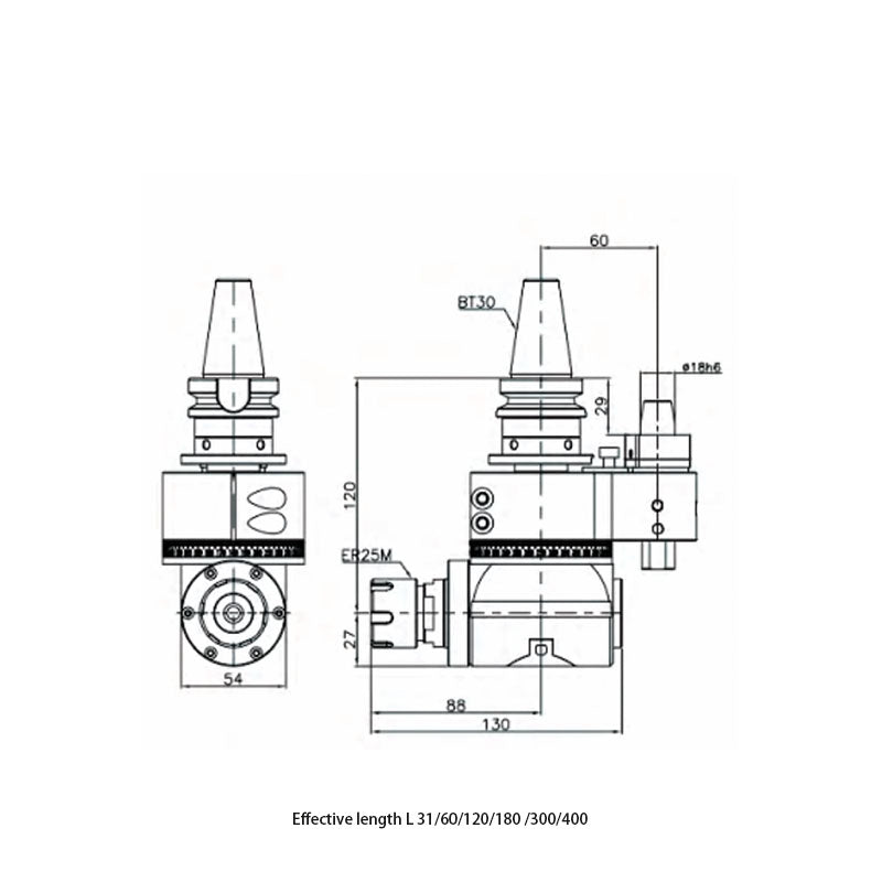 AGH BT30-ER25C Lightweight  90° Angle head