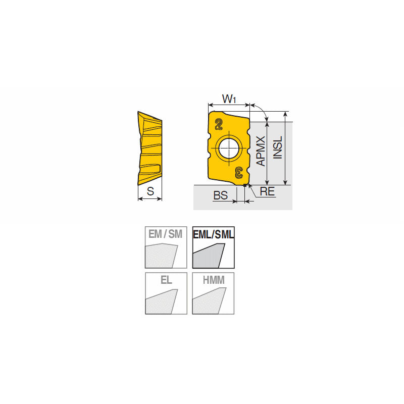 APKT 1204 PER-SML Positive chip splitter inserts of APKT 12 with two helical cutting edges & high positive rake for 90° shoulders on 3 splitting grooves on one side & 2 splitting grooves on the opposite - Big-tools Industrial Supply Tools for Metal Cutting