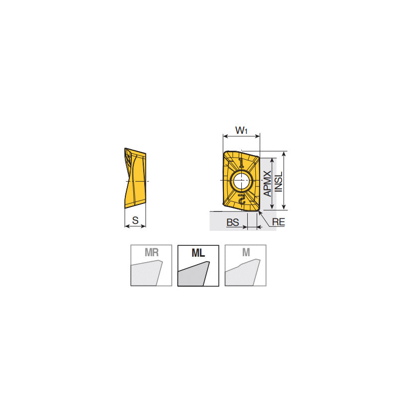 APKT 190712R-ML Strong high positive inserts with two helical cutting edges for heavy and general milling - Big-tools Industrial Supply Tools for Metal Cutting