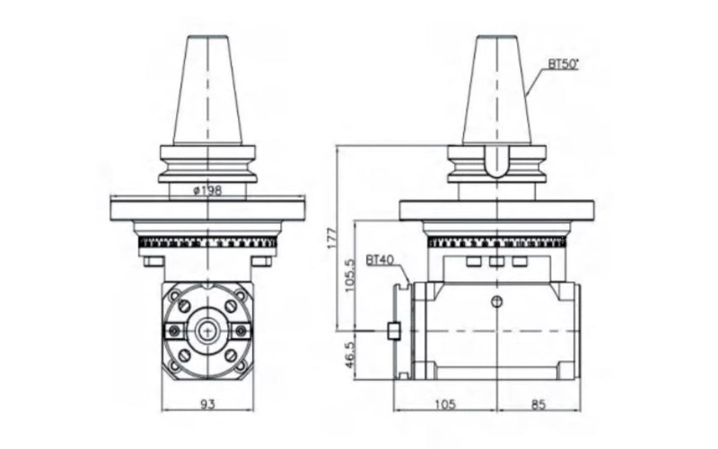 Angle Milling Head, Side Milling Head, BT50-BT40 Extended Type, CNC Machining Center, Vertical, Horizontal, Gantry, Deep Hole Type