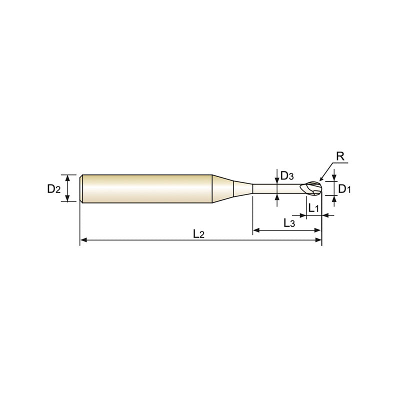 Carbide 4G Mill End Mills Plain Shank GMF16 Series 2 Flute Ball Nose With Neck GMF16959~GMF17032