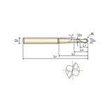 Carbide X1-EH End Mills Plain Shank HPI92 Series 2 Flute Ball Nose for Rib Processing with Taper Neck HPI92811~HPI92833