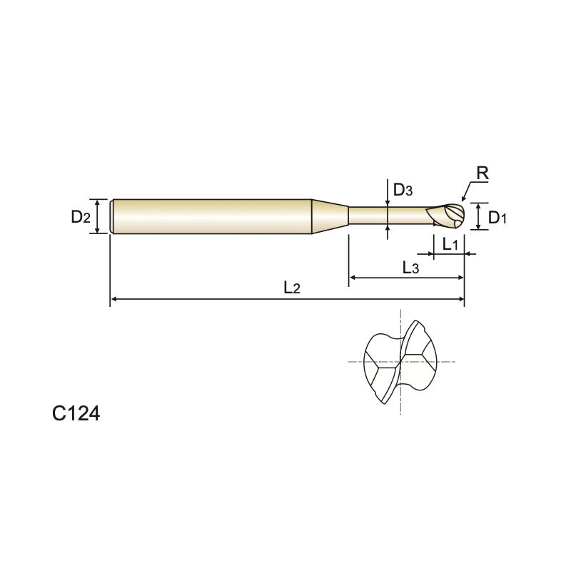 Carbide X1-EH HSS End Mills  Shank HPI91 Series 2 Flute Ball Nose for Rib Processing HPI91923~HPI91010