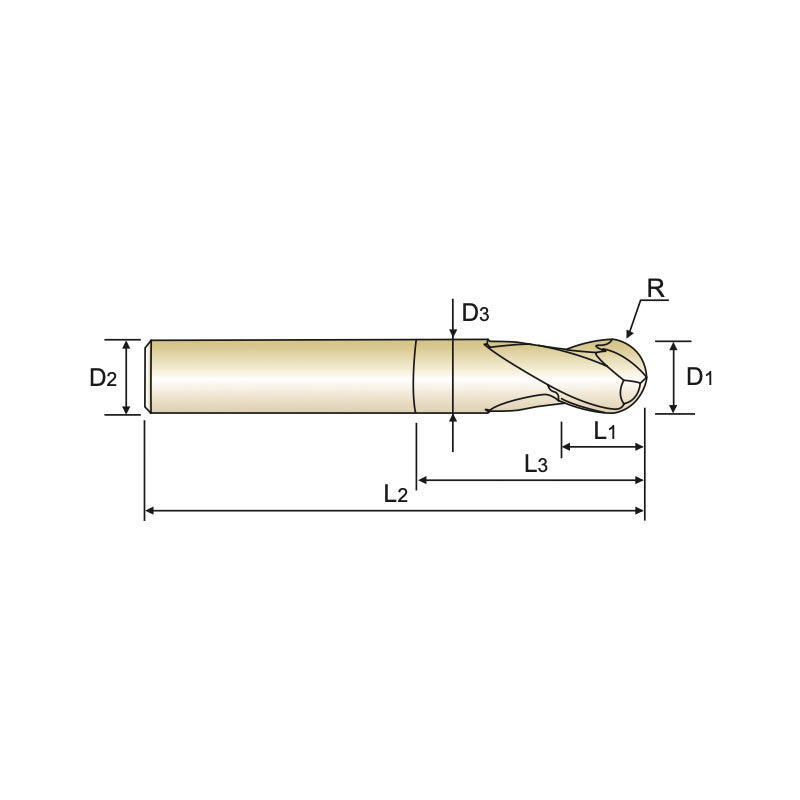 Carbide X5070 End Mills Plain Shank G8A28 Series  2 Flute Ball Nose (METRIC)