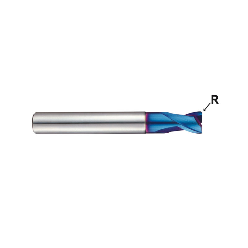 Carbide X5070 End Mills Plain Shank G8A36 Series 2 Flute Stub Length of Cut, with Corner Radius and Extended Neck (METRIC)