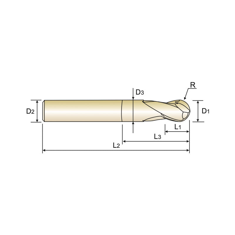 Carbide X5070 End Mills Plain Shank G8A38 Series  2 Flute Stub Length Ball Nose with Extended Neck (METRIC)