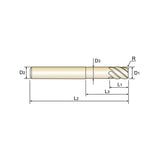 Carbide X5070 End Mills Plain Shank G8A39 Series 6 Flute with Corner Radius, Standard and Extended Neck (METRIC)