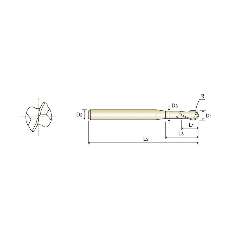 Carbide X5070 End Mills Plain Shank G8A43 Series  2 Flute Stub Length Ball Nose with Extended Neck