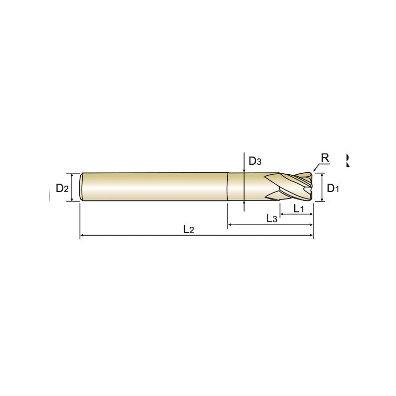 Carbide X5070 End Mills Plain Shank G8A47 Series 4 Flute with Corner Radius and Extended Neck (METRIC)