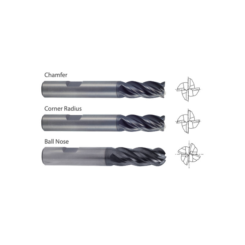 Chamfer GMF53 / GMF57 ,  Corner Radius GMF55 / GMF59, Ball Nose GMG56 Carbide, 4 Flute Multiple Length V7 PLUS A  END MILLS