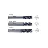 Chamfer GMF53 / GMF57 ,  Corner Radius GMF55 / GMF59, Ball Nose GMG56 Carbide, 4 Flute Multiple Length V7 PLUS A  END MILLS