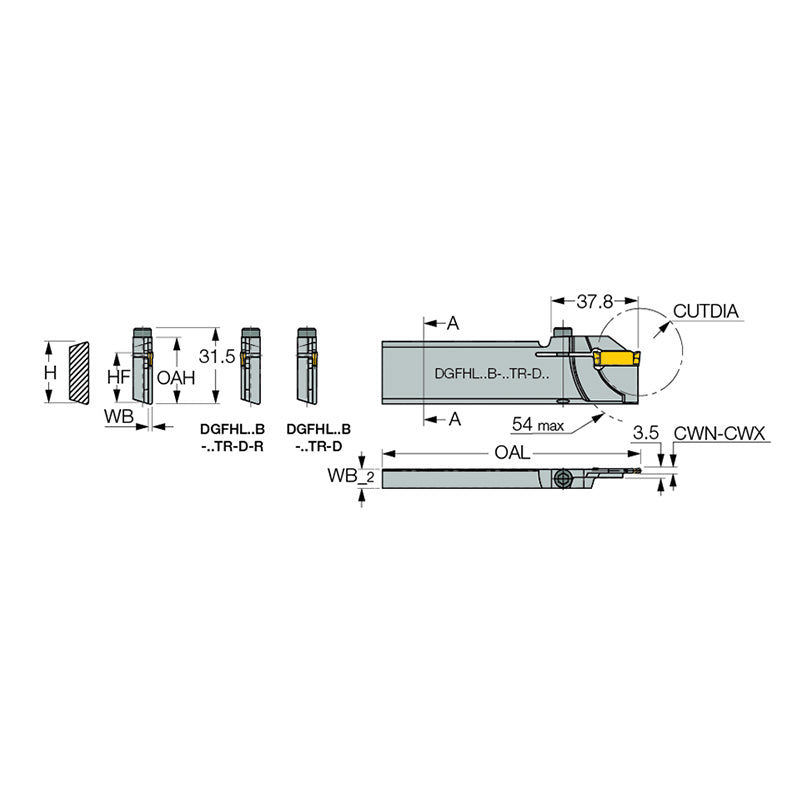 DGFHL-26B-TR-D : Reinforced Type Blades with Screw Clamping for TRAUB and Index Machines