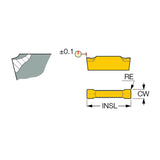 DGN-UT/UA : Double-Sided Inserts for Parting and Grooving Cr-Ni Alloys, Low Carbon Steel and Ductile Materials at Low Feeds