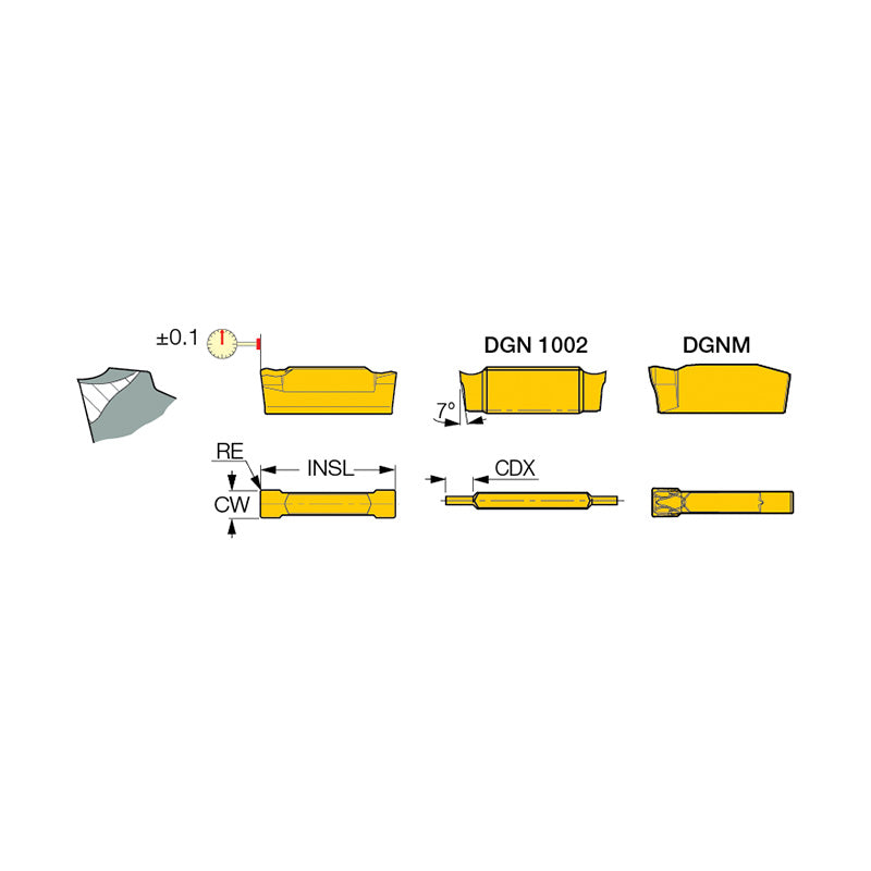 DGN/DGNM-J/JS/JT : Double-Sided Inserts for Parting and Grooving Soft Materials, Parting Tubes, Small Diameters and Thin-Walled Parts - Big-tools Industrial Supply Tools for Metal Cutting