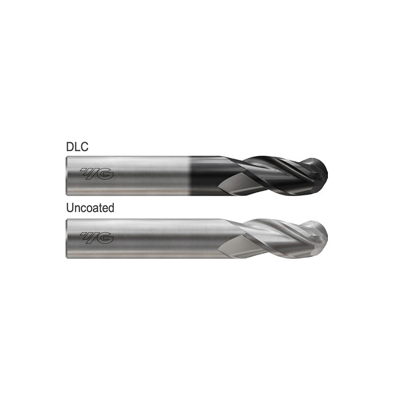 Dlc JAI58 & Uncoated E5I58  , Carbide, 3 Flute Standard Length Ball Nose  ALU-POWER HPC End Mills 1/16～1/2