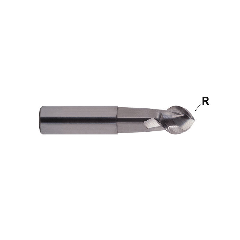 Flat Shank E5974 Series , Carbide, 2 Flute 50° Helix Stub Cut Length Ball Nose with Neck ALU-POWER HPC End Mills 1/4～3/4