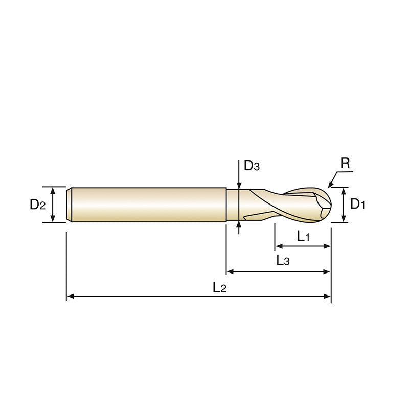 Flat Shank EI880 & EI881 Series, Carbide, 2&3 Flute Short Length Ball Nose D-POWER GRAPHITE End Mills 2～12
