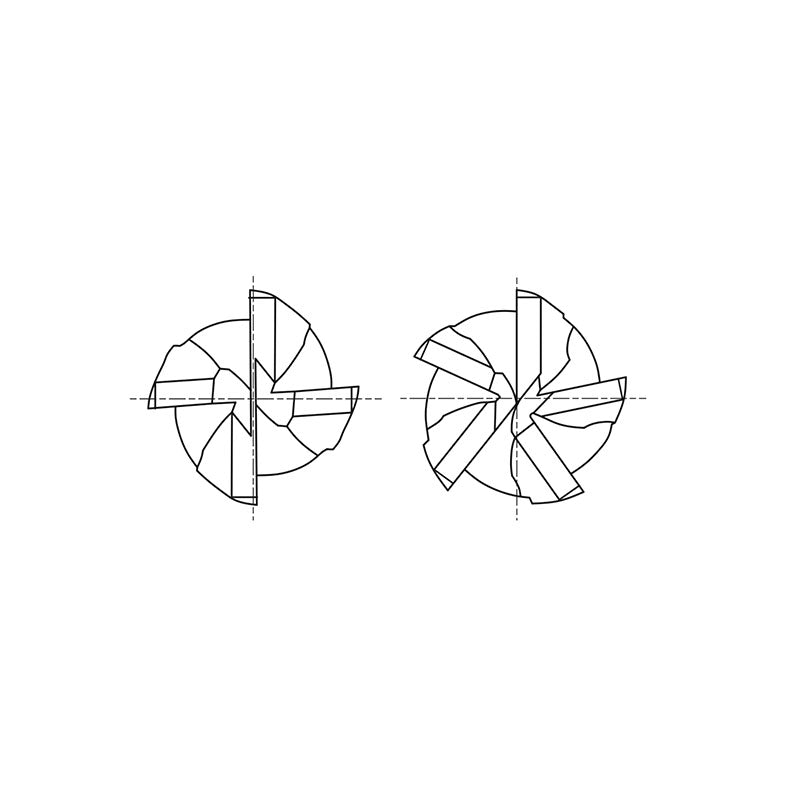 Flat Shank GYG69 Series, PM60, Multi Flute Multiple Helix Corner Radius Roughing - Fine (Center Cut) ONLY ONE End Mills 1/4～1