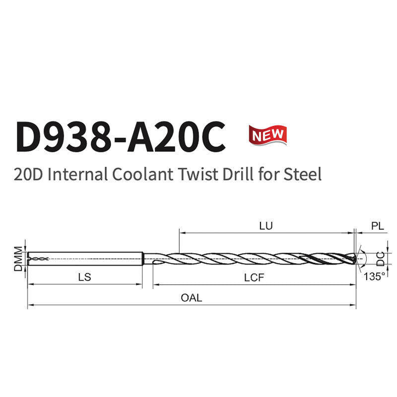 G-D938-A20C 20D Internal Coolant Twist Deep Drill for Steel 20D