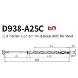 G-D938-A25C 25D Internal Coolant Twist Deep Drills for Steel