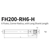 G-FH200-RH6-H 6 Flutes, Corner Radius, with Long Shank Length