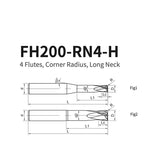 G-FH200-RN4-H 4 Flutes, Corner Radius, Long Neck