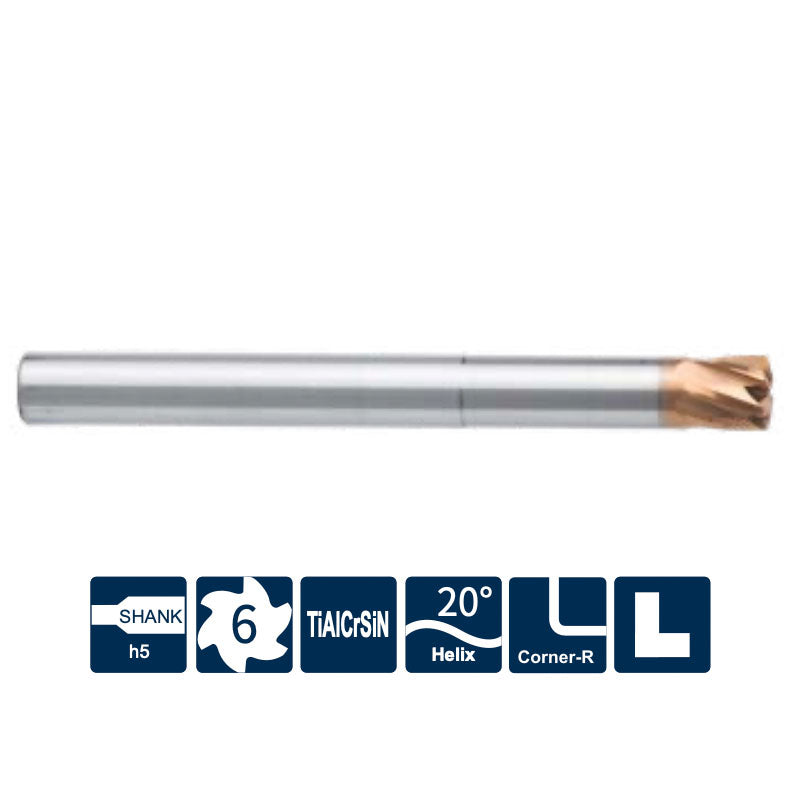 G-FH200-RN6-H  6 Flutes, Corner Radius, Long Neck