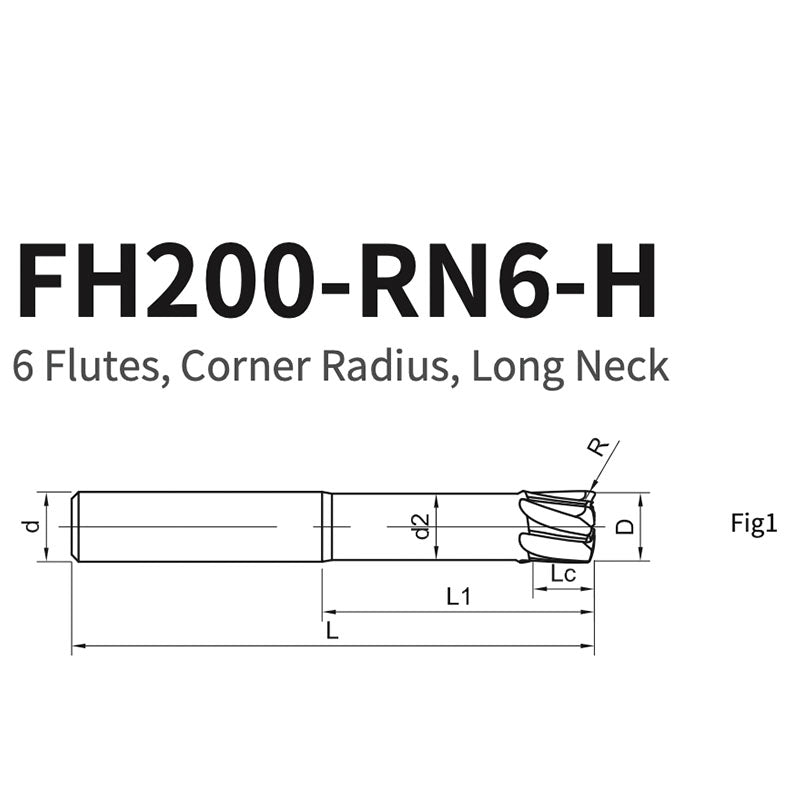 G-FH200-RN6-H  6 Flutes, Corner Radius, Long Neck