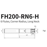 G-FH200-RN6-H  6 Flutes, Corner Radius, Long Neck