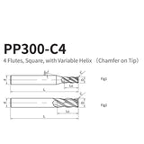 G-PP300-C4 4 Flutes, Square, with Variable Helix （Chamfer on Tip）