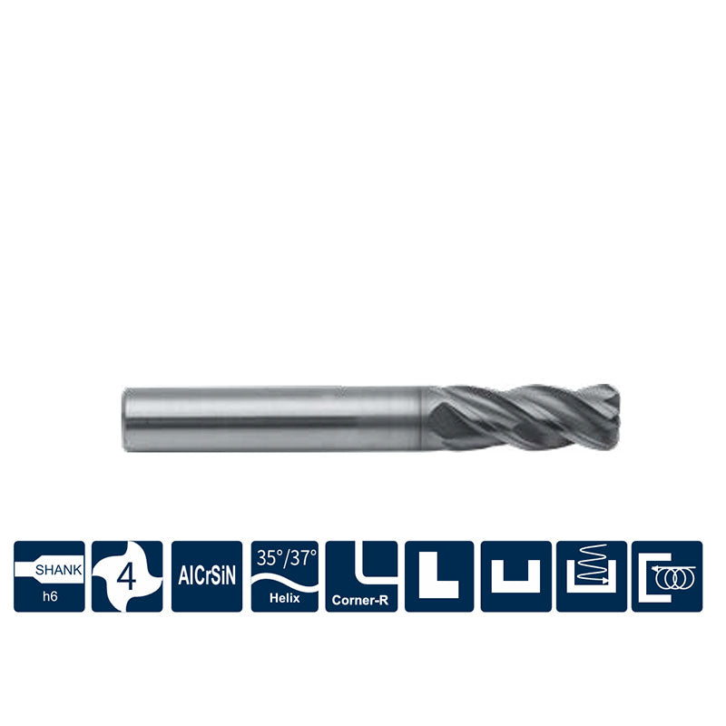 G-PP300-R4 4 Flutes, Corner Radius, with Variable Helix